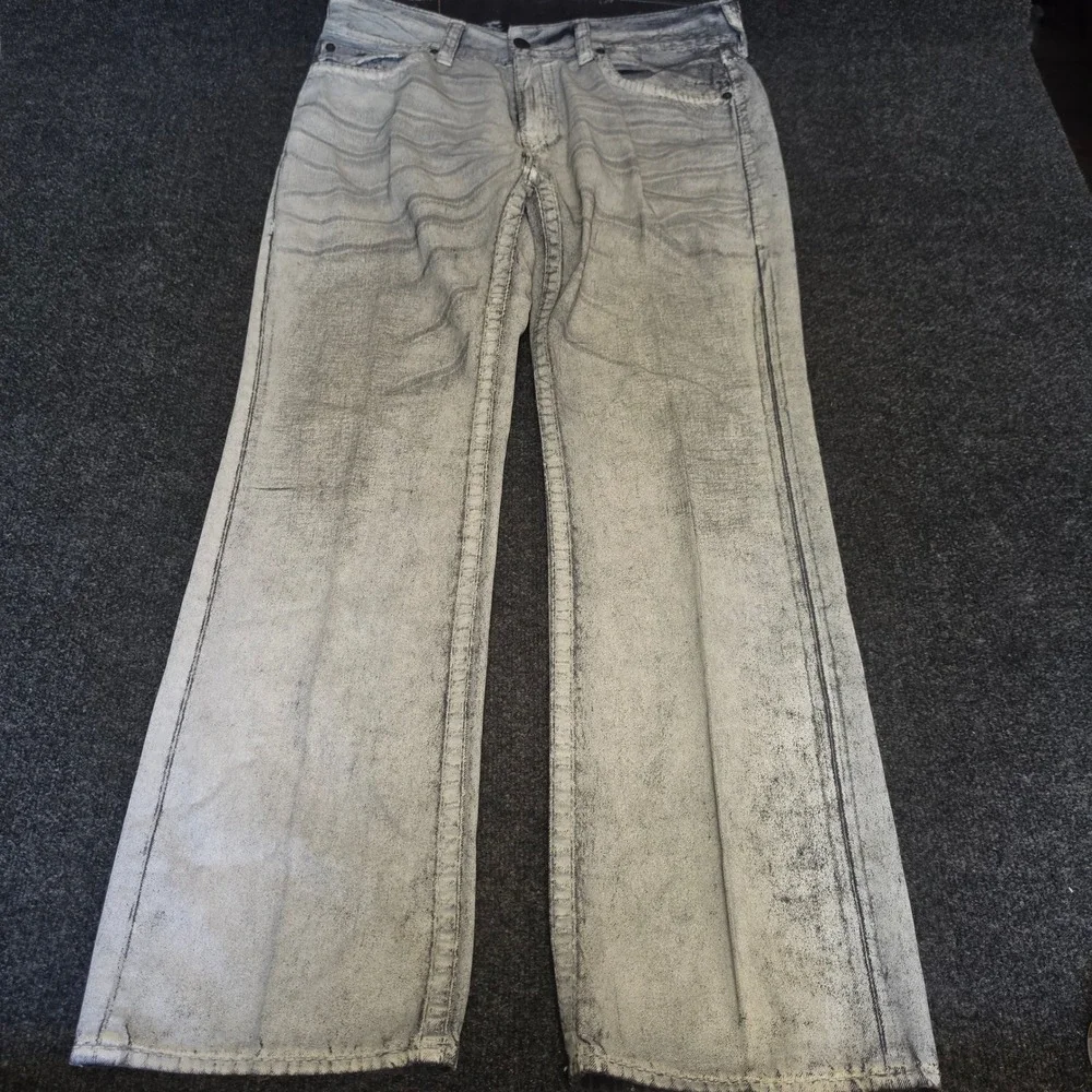 True Religion Straight WFLP Big T Grey Acid Wash Jeans Mens 36 MVG859EDG